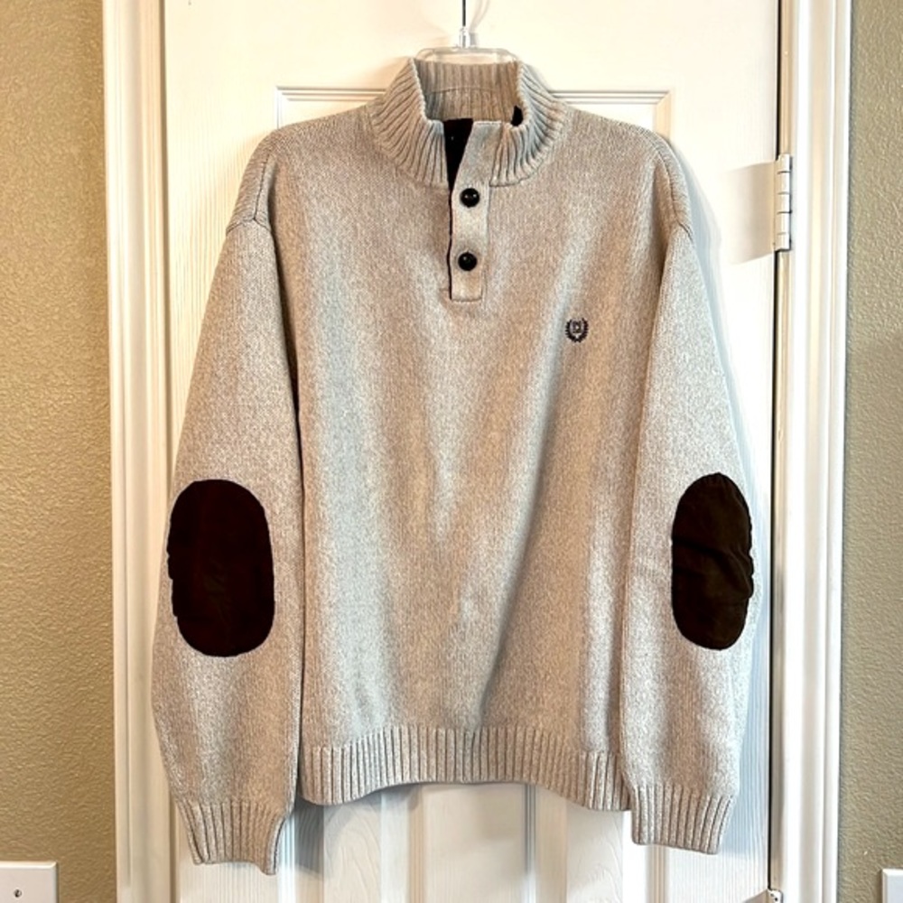 Chaps Pullover Button Sweater With Elbow Patches Off White/Cream Size XXL
